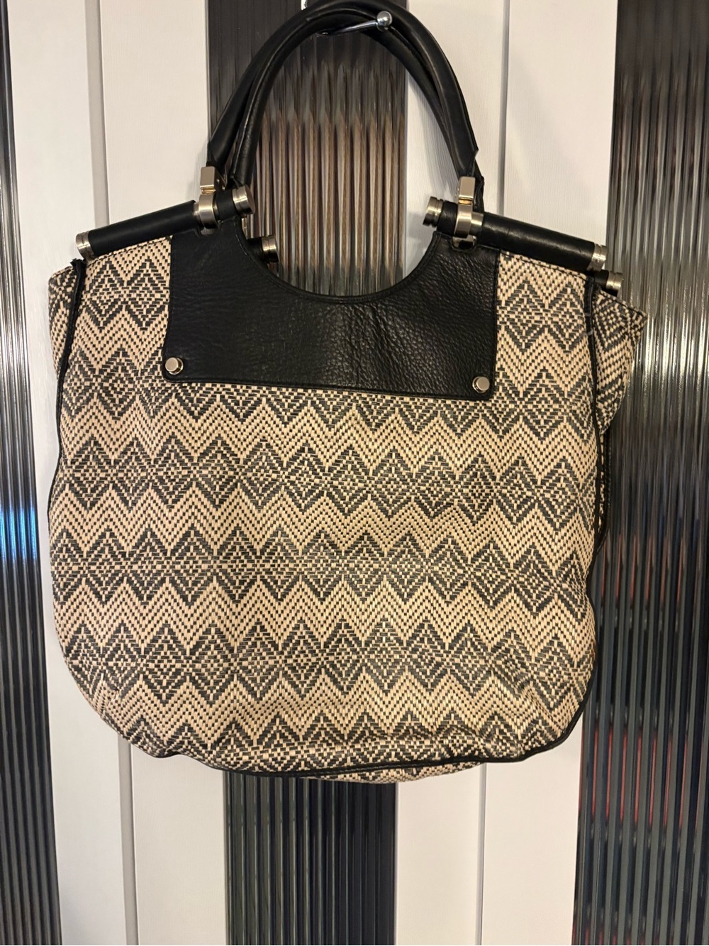 Banana Republic Beige and Black Woven Tote